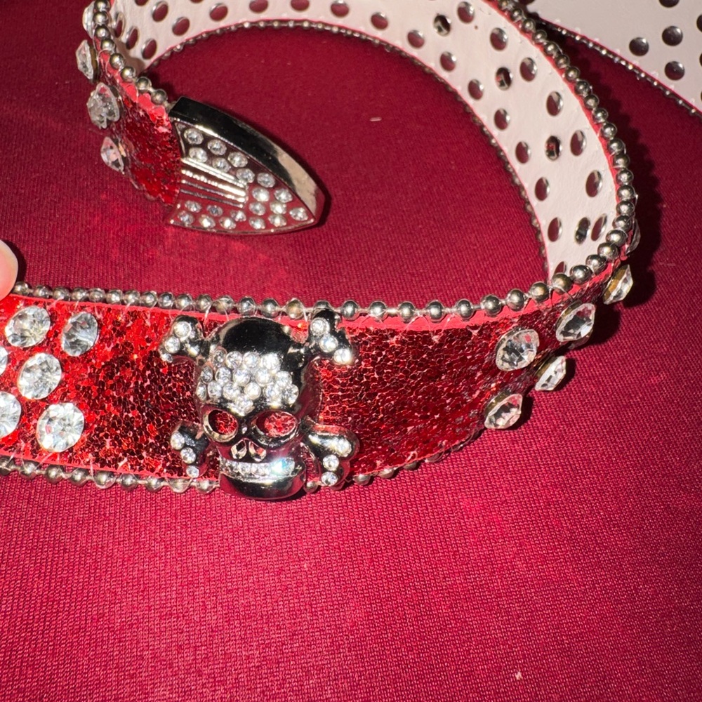 Red Rhinestone Studded Belt - Picture 2 of 4